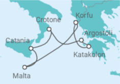 Reiseroute der Kreuzfahrt  Malta, Italien, Griechenland - AIDA