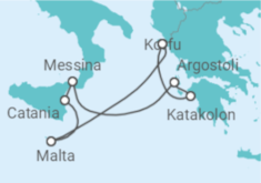 Reiseroute der Kreuzfahrt  Malta, Italien, Griechenland - AIDA