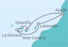 Reiseroute der Kreuzfahrt  7 Nächte - Kanaren mit Marokko - ab/bis Las Palmas - Mein Schiff