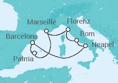 Reiseroute der Kreuzfahrt  Spanien, Frankreich, Italien - Royal Caribbean