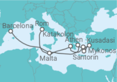 Reiseroute der Kreuzfahrt  Malta, Griechenland, Türkei - Celebrity Cruises