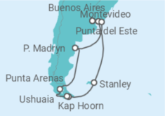 Reiseroute der Kreuzfahrt  Uruguay, Argentinien, Chile - Celebrity Cruises