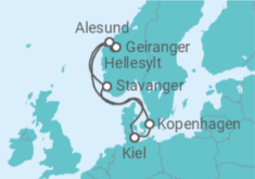 Reiseroute der Kreuzfahrt  Dänemark, Norwegen - Costa Kreuzfahrten