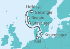 Reiseroute der Kreuzfahrt  Dänemark, Norwegen - Costa Kreuzfahrten