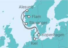 Reiseroute der Kreuzfahrt  Dänemark, Norwegen - Costa Kreuzfahrten