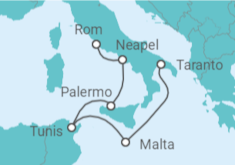 Reiseroute der Kreuzfahrt  Malta, Tunesien, Italien - Costa Kreuzfahrten