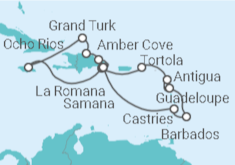 Reiseroute der Kreuzfahrt  Antigua Und Barbuda, Britische Jungferninseln, Dominikanische Republik, Jamaika, Bahamas, St. Luc... - Costa Kreuzfahrten