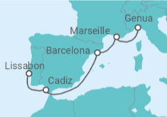 Reiseroute der Kreuzfahrt  Frankreich, Spanien - Costa Kreuzfahrten
