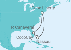 Reiseroute der Kreuzfahrt  USA, Bahamas - Royal Caribbean