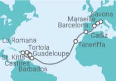 Reiseroute der Kreuzfahrt  Von Savona  nach La Romana (Dom. Rep.) Alles Inklusive - Costa Kreuzfahrten