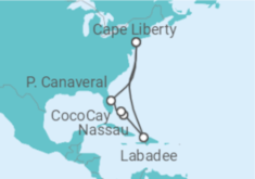 Reiseroute der Kreuzfahrt  USA, Bahamas - Royal Caribbean