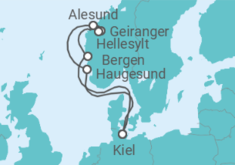 Reiseroute der Kreuzfahrt  7 Nächte - Naturwunder Fjordland - ab/bis Kiel - mit Flug - Mein Schiff
