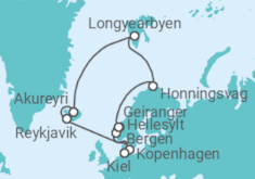 Reiseroute der Kreuzfahrt  17 Nächte - Große Abwechslung im Hohen Norden - ab/bis Kiel - Mein Schiff