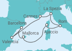 Reiseroute der Kreuzfahrt  9 Nächte - Glanzlichter am westlichen Mittelmeer - ab/bis Palma - Mein Schiff