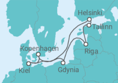 Reiseroute der Kreuzfahrt  10 Nächte - Zeitlose Ostsee, hyggeliges Kopenhagen - ab/bis Kiel - Mein Schiff