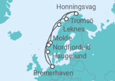Reiseroute der Kreuzfahrt  12 Nächte - Norwegens Fjordwelten mit Nordkap - ab/bis Bremerhaven - Mein Schiff