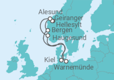 Reiseroute der Kreuzfahrt  7 Nächte - Naturwunder Fjordland - ab Warnemünde/bis Kiel - Mein Schiff