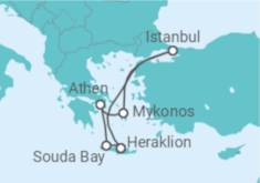 Reiseroute der Kreuzfahrt  7 Nächte - Östliches Mittelmeer mit Istanbul - ab/bis Heraklion - Mein Schiff