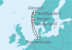 Reiseroute der Kreuzfahrt  7 Nächte - Norwegens Fjordwelten - ab/bis Bremerhaven - Mein Schiff
