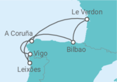 Reiseroute der Kreuzfahrt  7 Nächte - Sommerzeit an der Westküste mit Bilbao - ab/bis Leixoes (Porto) - Mein Schiff