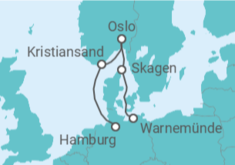 Reiseroute der Kreuzfahrt  6 Nächte - Stippviste ins Nordland - ab Hamburg/bis Warnemünde - Mein Schiff