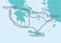 Reiseroute der Kreuzfahrt  7 Nächte -  Sommerzeit im östlichen Mittelmeer - ab/bis Heraklion - mit Flug - Mein Schiff