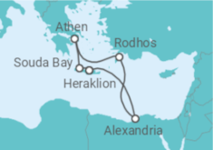 Reiseroute der Kreuzfahrt  7 Nächte - Kulturschätze Ägyptens und Griechenlands - ab/bis Heraklion - mit Flug - Mein Schiff