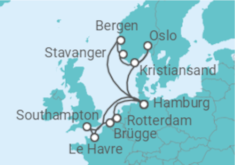 Reiseroute der Kreuzfahrt  Metropolen & Südnorwegen ab Hamburg - AIDA