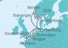 Reiseroute der Kreuzfahrt  Metropolen & Südnorwegen ab Hamburg - AIDA