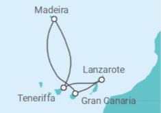 Reiseroute der Kreuzfahrt  CANARY ISLANDS FLY-CRUISE - PO Cruises