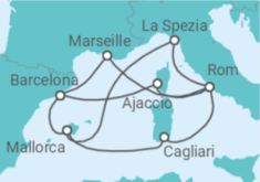 Reiseroute der Kreuzfahrt  Große Mittelmeer-Reise von Mallorca nach Barcelona - AIDA