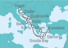 Reiseroute der Kreuzfahrt  Adria & Griechenland ab Korfu 1 - AIDA