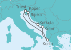 Reiseroute der Kreuzfahrt  Adria ab Korfu 2 - AIDA