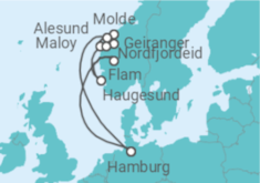 Reiseroute der Kreuzfahrt  Norwegens Fjorde mit Geiranger ab Hamburg - AIDA