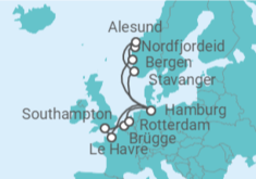 Reiseroute der Kreuzfahrt  Metropolen & Norwegen ab Hamburg - AIDA