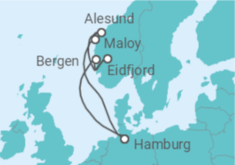 Reiseroute der Kreuzfahrt  Norwegen ab Hamburg - AIDA