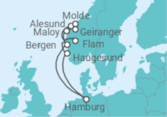 Reiseroute der Kreuzfahrt  Norwegens Fjorde mit Geiranger ab Hamburg - AIDA