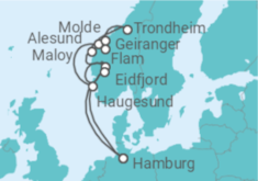 Reiseroute der Kreuzfahrt  Norwegens Fjorde mit Geiranger & Trondheim - AIDA