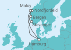 Reiseroute der Kreuzfahrt  Norwegen ab Hamburg - AIDA