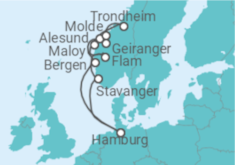 Reiseroute der Kreuzfahrt  Norwegens Fjorde mit Geiranger & Trondheim - AIDA