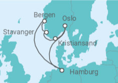 Reiseroute der Kreuzfahrt  Südnorwegen ab Hamburg - AIDA