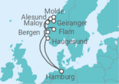 Reiseroute der Kreuzfahrt  Norwegens Fjorde mit Geiranger ab Hamburg - AIDA