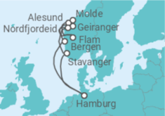 Reiseroute der Kreuzfahrt  Norwegens Fjorde mit Geiranger ab Hamburg - AIDA