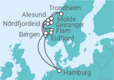 Reiseroute der Kreuzfahrt  Norwegens Fjorde mit Geiranger & Trondheim - AIDA