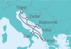 Reiseroute der Kreuzfahrt  Adria ab Korfu 1 - AIDA