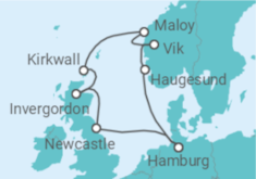 Reiseroute der Kreuzfahrt  Großbritannien & Norwegen - AIDA