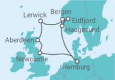 Reiseroute der Kreuzfahrt  Großbritannien & Norwegen - AIDA