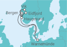 Reiseroute der Kreuzfahrt  Norwegens Fjorde ab Warnemünde - AIDA