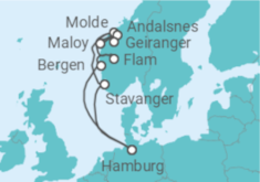 Reiseroute der Kreuzfahrt  Norwegens Fjorde mit Geiranger ab Hamburg - AIDA