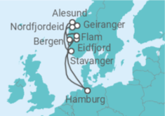 Reiseroute der Kreuzfahrt  Norwegens Fjorde mit Geiranger ab Hamburg - AIDA